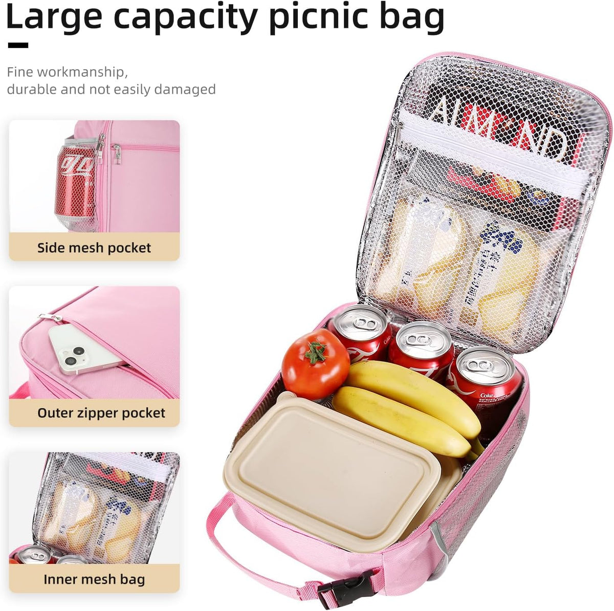 Lunch box Lunch bag for men women Insulated Lunchbox Lunch bags for Work Picnic Travel (Black)
