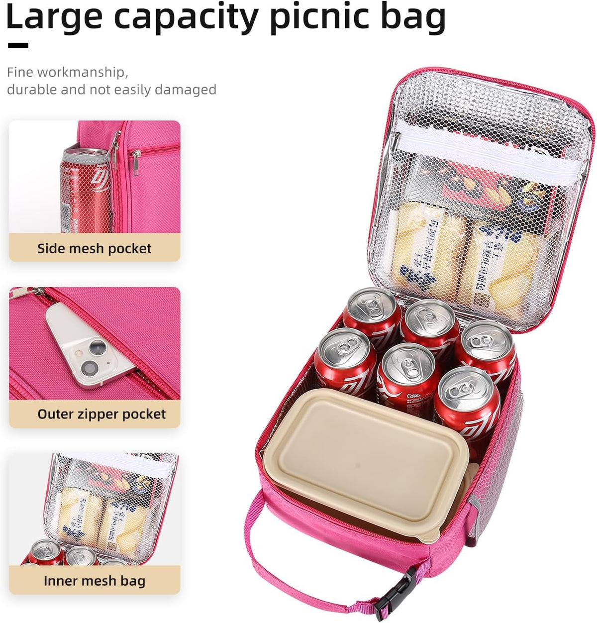 Lunch box Lunch bag for men women Insulated Lunchbox Lunch bags for Work Picnic Travel (Black)