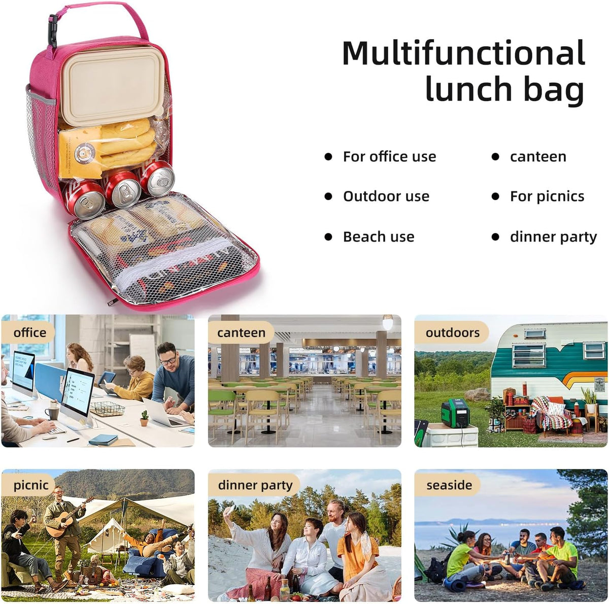 Lunch box Lunch bag for men women Insulated Lunchbox Lunch bags for Work Picnic Travel (Black)
