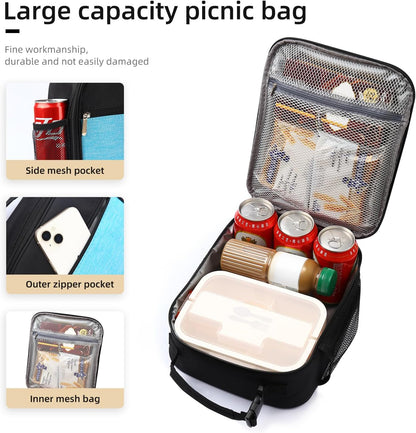 Lunch box Lunch bag for men women Insulated Lunchbox Lunch bags for Work Picnic Travel (Black)