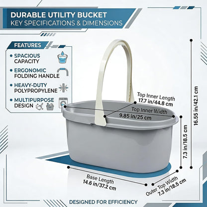 Compact Mop Bucket with Handle, Rectangular Cleaning Bucket and Caddy for Cleaning Supplies, 10L, Grey
