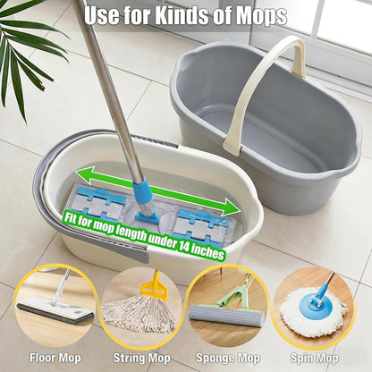 Compact Mop Bucket with Handle, Rectangular Cleaning Bucket and Caddy for Cleaning Supplies, 10L, Grey