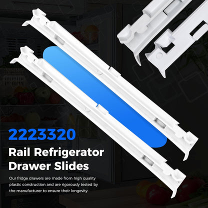 2-Pack 2223320 Track Refrigerator Crisper Drawer Slide Rail Fit for Whirlpool Kenm0re Refrigerator Pan Slide Replace Number 1016208, AH869557, EA869557, PS869557 - a Set of Rails