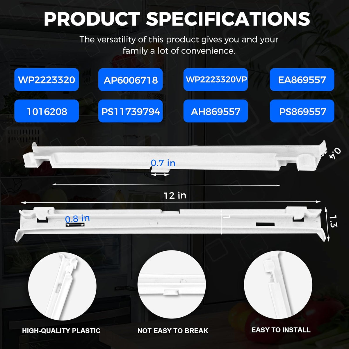 2-Pack 2223320 Track Refrigerator Crisper Drawer Slide Rail Fit for Whirlpool Kenm0re Refrigerator Pan Slide Replace Number 1016208, AH869557, EA869557, PS869557 - a Set of Rails