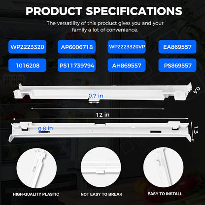 2-Pack 2223320 Track Refrigerator Crisper Drawer Slide Rail Fit for Whirlpool Kenm0re Refrigerator Pan Slide Replace Number 1016208, AH869557, EA869557, PS869557 - a Set of Rails