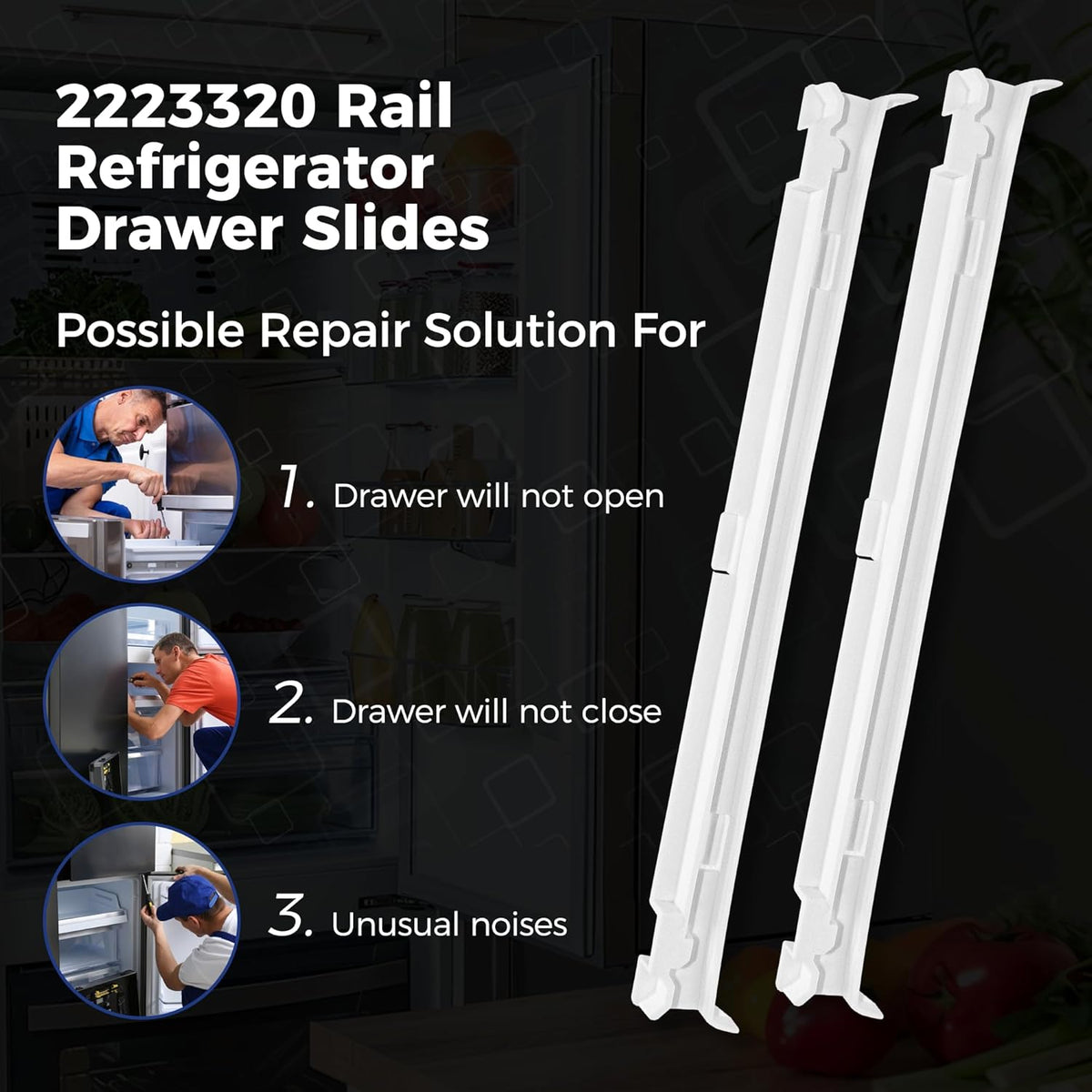2-Pack 2223320 Track Refrigerator Crisper Drawer Slide Rail Fit for Whirlpool Kenm0re Refrigerator Pan Slide Replace Number 1016208, AH869557, EA869557, PS869557 - a Set of Rails