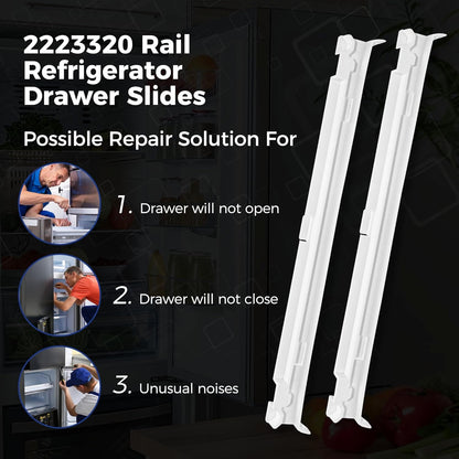 2-Pack 2223320 Track Refrigerator Crisper Drawer Slide Rail Fit for Whirlpool Kenm0re Refrigerator Pan Slide Replace Number 1016208, AH869557, EA869557, PS869557 - a Set of Rails