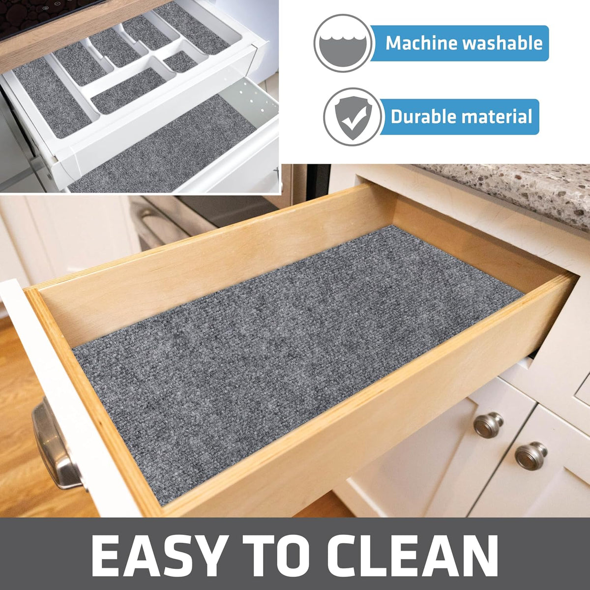 Premium Luxury Shelf & Drawer Liners, 12”x59”, Light Grey