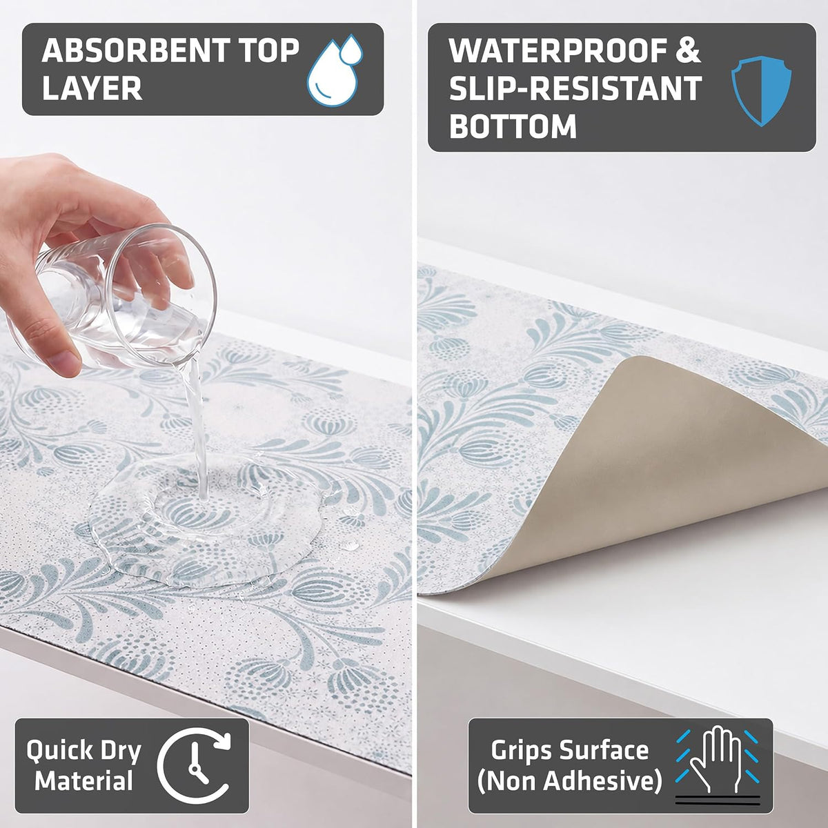 Premium Luxury Shelf & Drawer Liners, 12”x59”, Light Grey