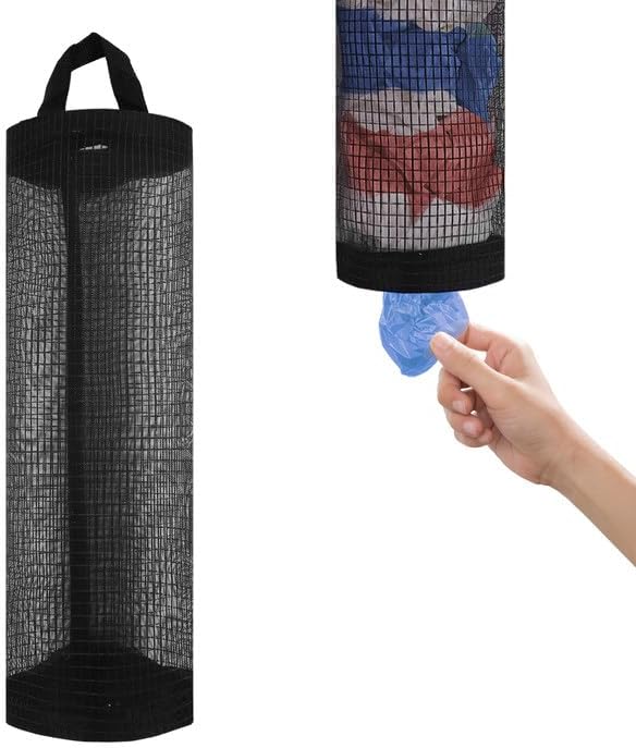 Grocery Bag Holder, Breathable Mesh Bags Dispenser Organizer Trash Bags, Black Hanging Storage Dispensers - 1 Pc
