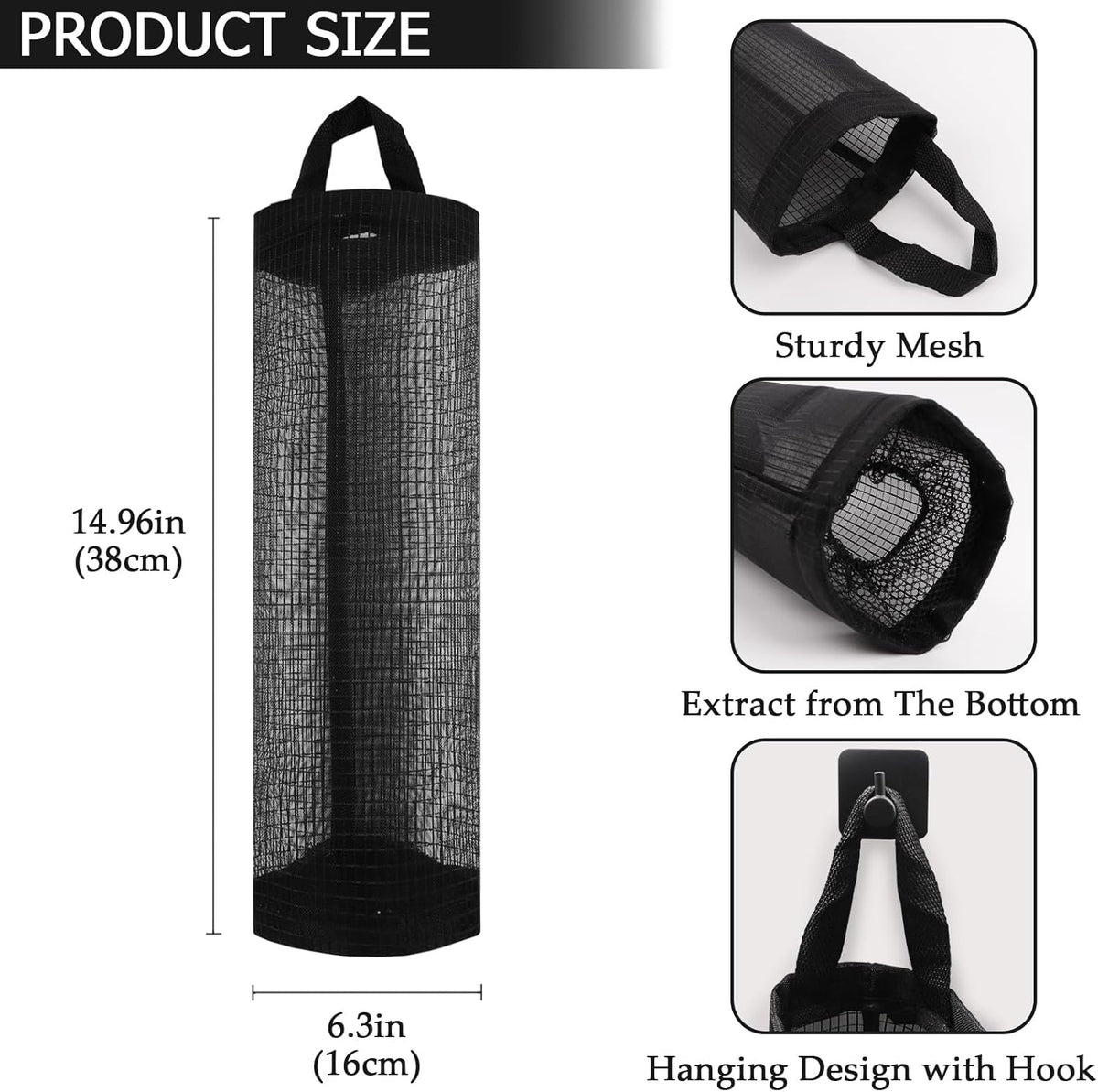 Grocery Bag Holder, Breathable Mesh Bags Dispenser Organizer Trash Bags, Black Hanging Storage Dispensers - 1 Pc