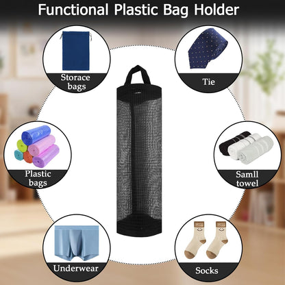 Grocery Bag Holder, Breathable Mesh Bags Dispenser Organizer Trash Bags, Black Hanging Storage Dispensers - 1 Pc