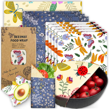 Reusable Beeswax Wrap - 9 Pack Eco-Friendly Beeswax Wraps For Food, Organic, Sustainable, Biodegradable, Zero Waste, Plastic-Free Food Storage, 1L Strawberry, 3M Orange, 5S Lemon Patterns
