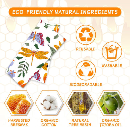 Reusable Beeswax Wrap - 9 Pack Eco-Friendly Beeswax Wraps For Food, Organic, Sustainable, Biodegradable, Zero Waste, Plastic-Free Food Storage, 1L Strawberry, 3M Orange, 5S Lemon Patterns