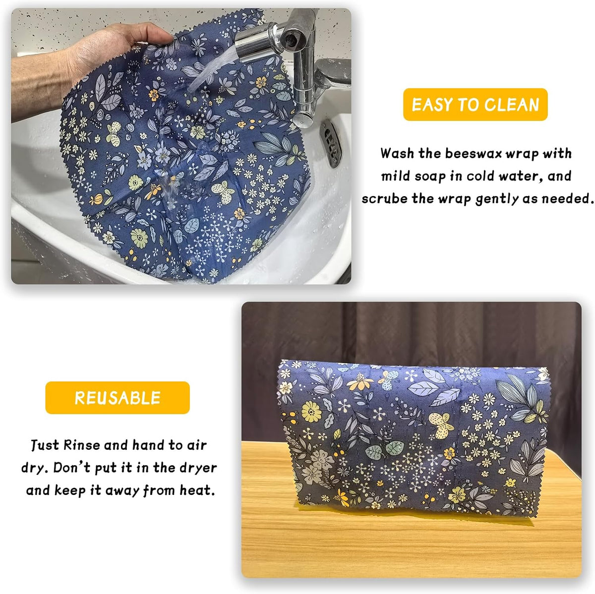 Reusable Beeswax Wrap - 9 Pack Eco-Friendly Beeswax Wraps For Food, Organic, Sustainable, Biodegradable, Zero Waste, Plastic-Free Food Storage, 1L Strawberry, 3M Orange, 5S Lemon Patterns