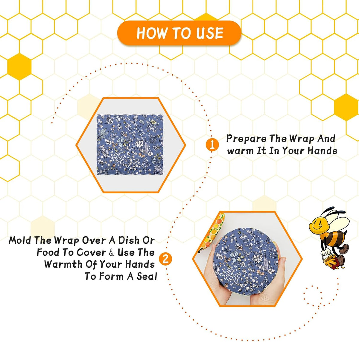 Reusable Beeswax Wrap - 9 Pack Eco-Friendly Beeswax Wraps For Food, Organic, Sustainable, Biodegradable, Zero Waste, Plastic-Free Food Storage, 1L Strawberry, 3M Orange, 5S Lemon Patterns