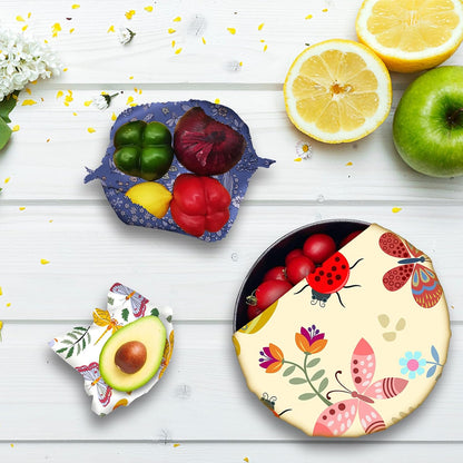 Reusable Beeswax Wrap - 9 Pack Eco-Friendly Beeswax Wraps For Food, Organic, Sustainable, Biodegradable, Zero Waste, Plastic-Free Food Storage, 1L Strawberry, 3M Orange, 5S Lemon Patterns