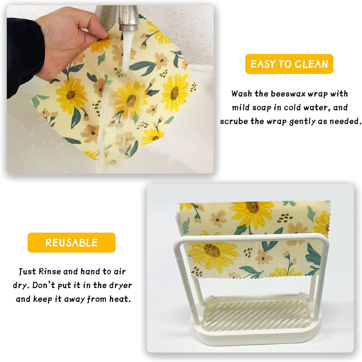 Reusable Beeswax Wrap - 9 Pack Eco-Friendly Beeswax Wraps For Food, Organic, Sustainable, Biodegradable, Zero Waste, Plastic-Free Food Storage, 1L Strawberry, 3M Orange, 5S Lemon Patterns