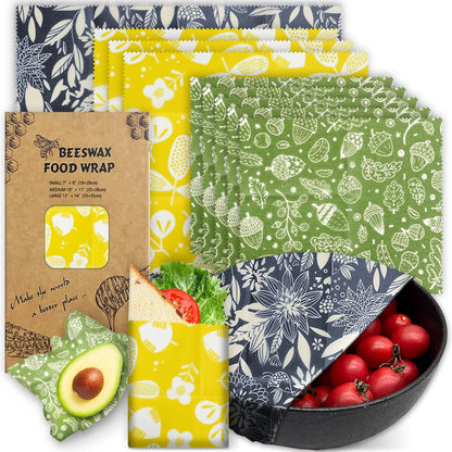 Reusable Beeswax Wrap - 9 Pack Eco-Friendly Beeswax Wraps For Food, Organic, Sustainable, Biodegradable, Zero Waste, Plastic-Free Food Storage, 1L Strawberry, 3M Orange, 5S Lemon Patterns