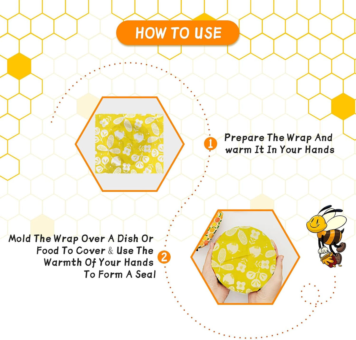 Reusable Beeswax Wrap - 9 Pack Eco-Friendly Beeswax Wraps For Food, Organic, Sustainable, Biodegradable, Zero Waste, Plastic-Free Food Storage, 1L Strawberry, 3M Orange, 5S Lemon Patterns