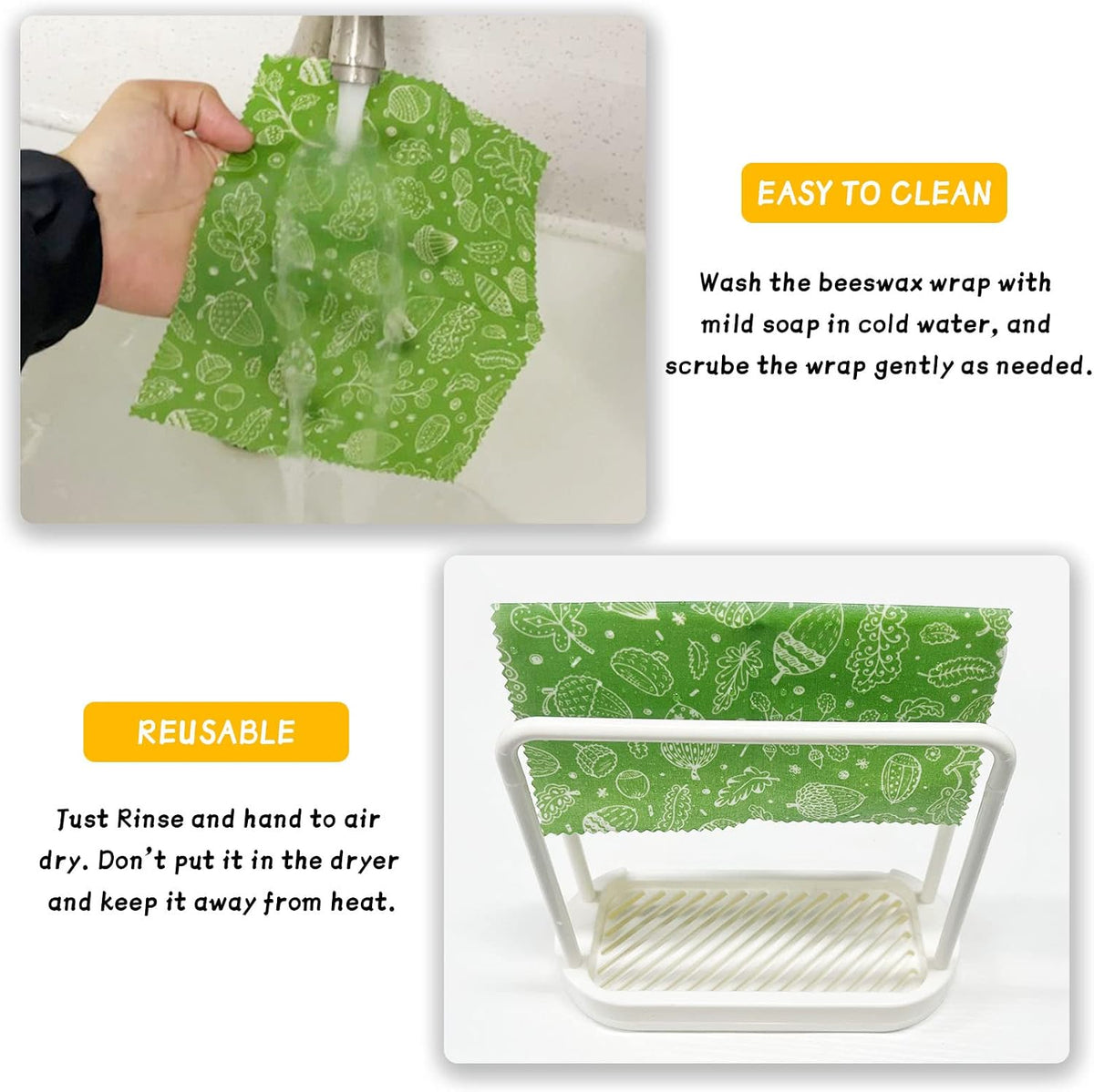 Reusable Beeswax Wrap - 9 Pack Eco-Friendly Beeswax Wraps For Food, Organic, Sustainable, Biodegradable, Zero Waste, Plastic-Free Food Storage, 1L Strawberry, 3M Orange, 5S Lemon Patterns