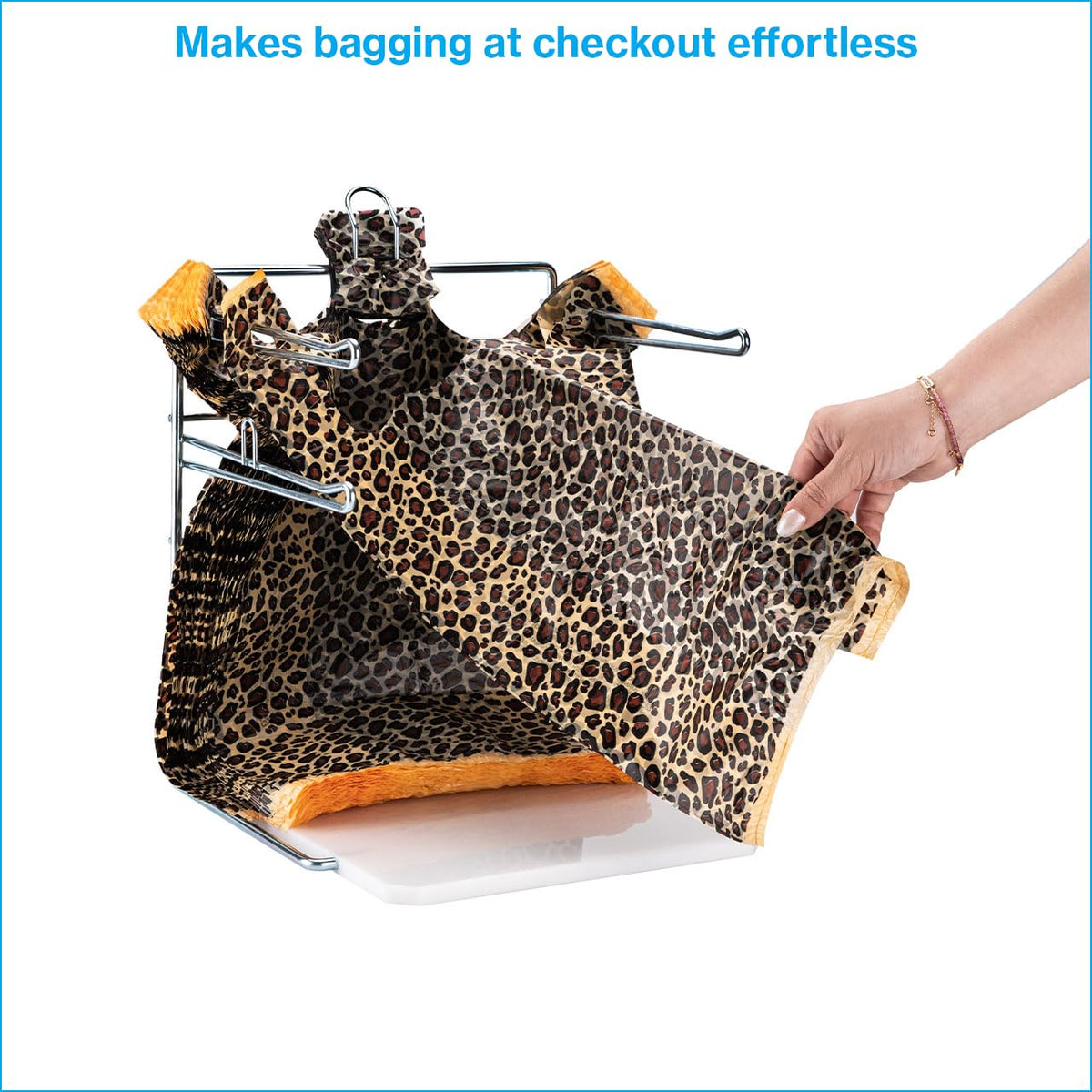 Plastic Grocery Bag Holder - Durable Chrome Stand for Easy Storage - Fits 11½”W x 6”D x 21”H Bags - Compact Unit, 12" W x 12" L x 16" H