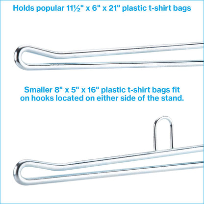 Plastic Grocery Bag Holder - Durable Chrome Stand for Easy Storage - Fits 11½”W x 6”D x 21”H Bags - Compact Unit, 12" W x 12" L x 16" H