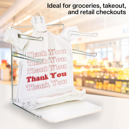 Plastic Grocery Bag Holder - Durable Chrome Stand for Easy Storage - Fits 11½”W x 6”D x 21”H Bags - Compact Unit, 12" W x 12" L x 16" H
