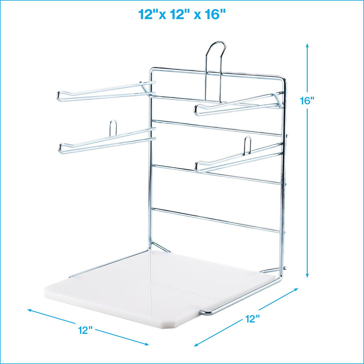 Plastic Grocery Bag Holder - Durable Chrome Stand for Easy Storage - Fits 11½”W x 6”D x 21”H Bags - Compact Unit, 12" W x 12" L x 16" H
