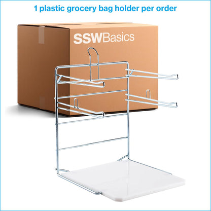 Plastic Grocery Bag Holder - Durable Chrome Stand for Easy Storage - Fits 11½”W x 6”D x 21”H Bags - Compact Unit, 12" W x 12" L x 16" H