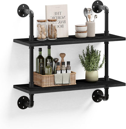 HDDFER Industrial Pipe Floating Shelves, 48 Inch Rustic Wood Wall Shelf