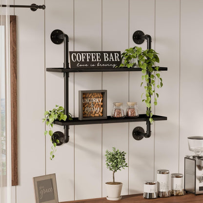 HDDFER Industrial Pipe Floating Shelves, 48 Inch Rustic Wood Wall Shelf