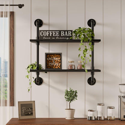 HDDFER Industrial Pipe Floating Shelves, 48 Inch Rustic Wood Wall Shelf