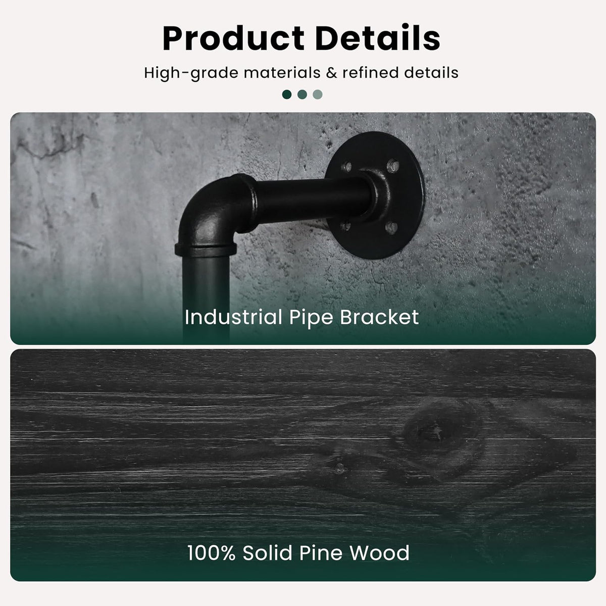 HDDFER Industrial Pipe Floating Shelves, 48 Inch Rustic Wood Wall Shelf