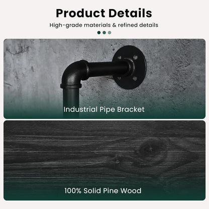 HDDFER Industrial Pipe Floating Shelves, 48 Inch Rustic Wood Wall Shelf