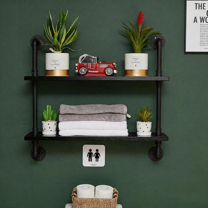HDDFER Industrial Pipe Floating Shelves, 48 Inch Rustic Wood Wall Shelf