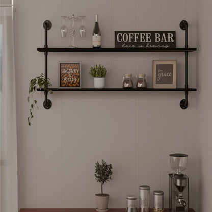 HDDFER Industrial Pipe Floating Shelves, 48 Inch Rustic Wood Wall Shelf