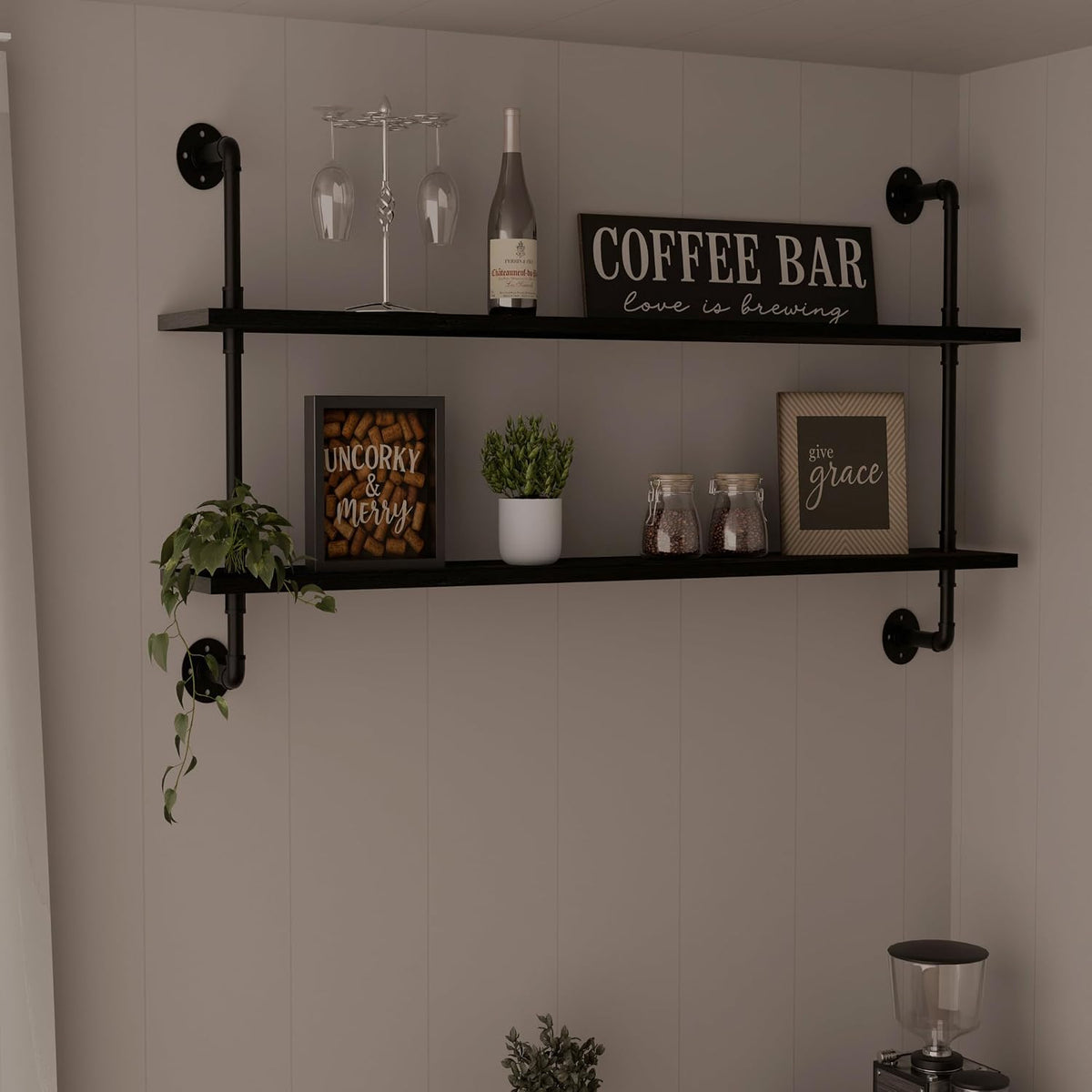 HDDFER Industrial Pipe Floating Shelves, 48 Inch Rustic Wood Wall Shelf
