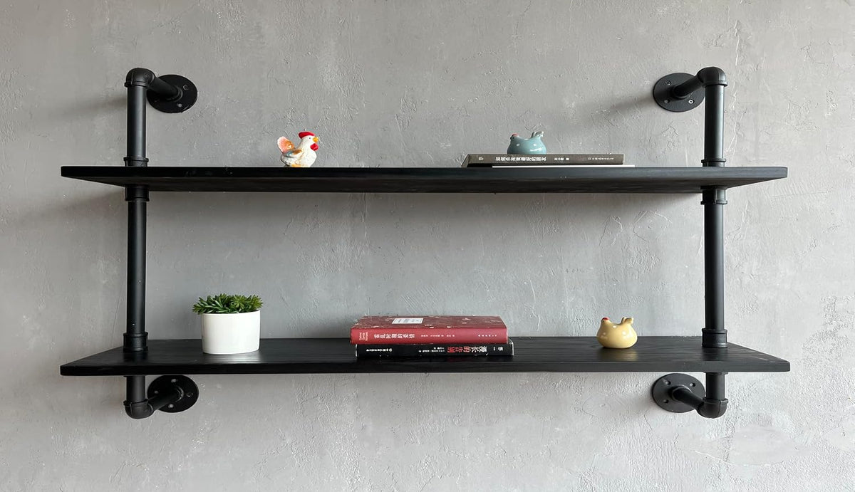 HDDFER Industrial Pipe Floating Shelves, 48 Inch Rustic Wood Wall Shelf