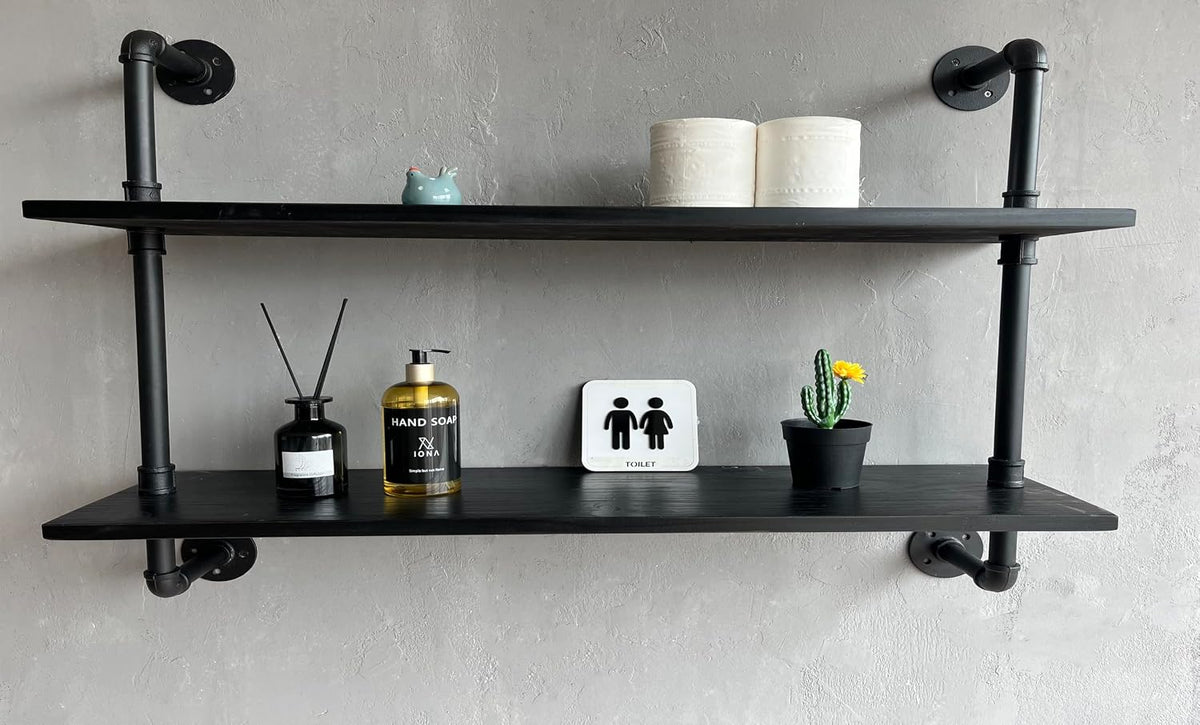 HDDFER Industrial Pipe Floating Shelves, 48 Inch Rustic Wood Wall Shelf
