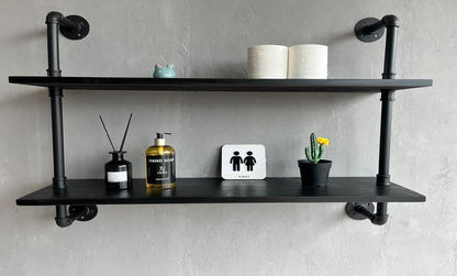 HDDFER Industrial Pipe Floating Shelves, 48 Inch Rustic Wood Wall Shelf