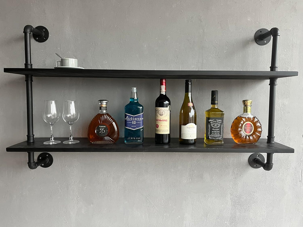 HDDFER Industrial Pipe Floating Shelves, 48 Inch Rustic Wood Wall Shelf