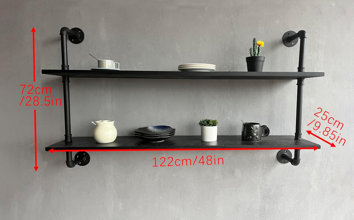 HDDFER Industrial Pipe Floating Shelves, 48 Inch Rustic Wood Wall Shelf