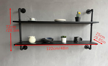 HDDFER Industrial Pipe Floating Shelves, 48 Inch Rustic Wood Wall Shelf