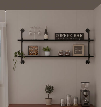 HDDFER Industrial Pipe Floating Shelves, 48 Inch Rustic Wood Wall Shelf