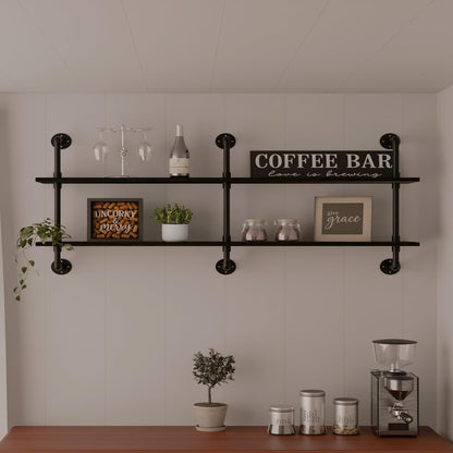 HDDFER Industrial Pipe Floating Shelves, 48 Inch Rustic Wood Wall Shelf