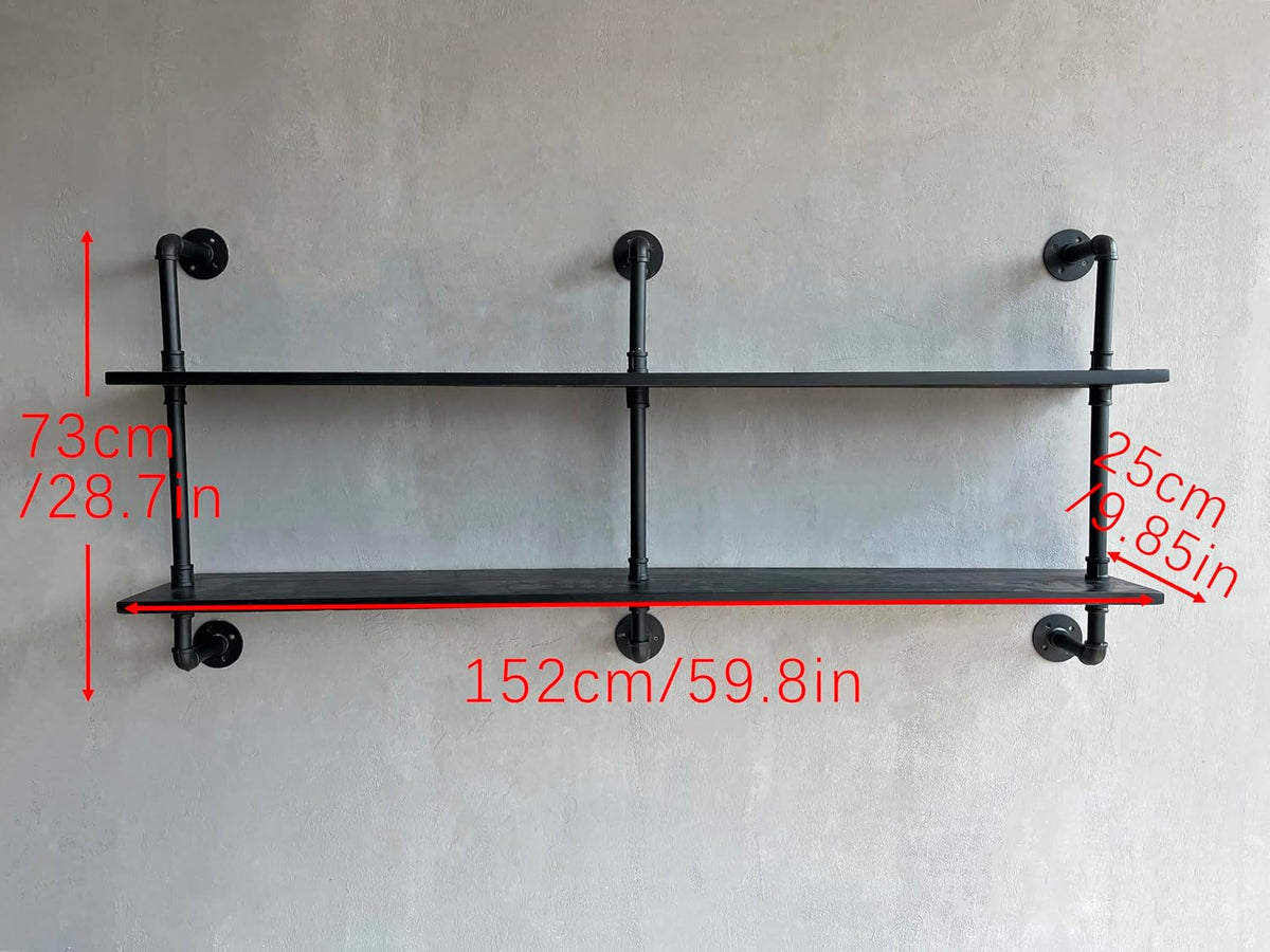 HDDFER Industrial Pipe Floating Shelves, 48 Inch Rustic Wood Wall Shelf