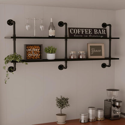 HDDFER Industrial Pipe Floating Shelves, 48 Inch Rustic Wood Wall Shelf