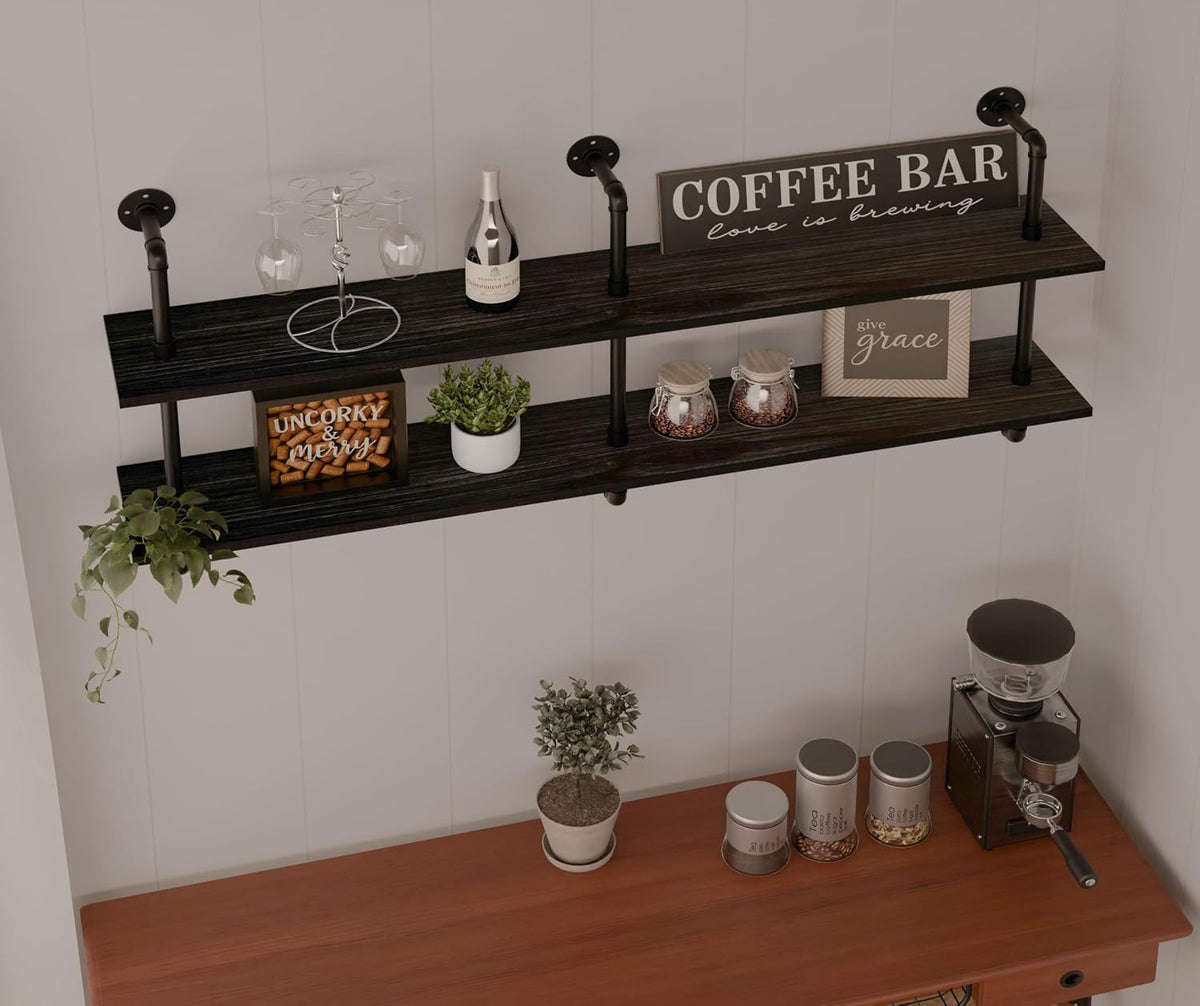 HDDFER Industrial Pipe Floating Shelves, 48 Inch Rustic Wood Wall Shelf