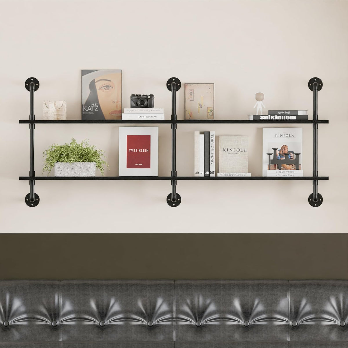 HDDFER Industrial Pipe Floating Shelves, 48 Inch Rustic Wood Wall Shelf